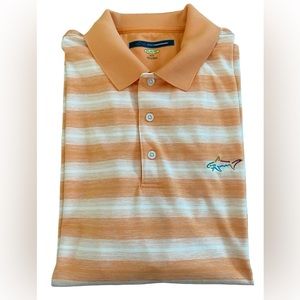 Greg Norman Shark Play-Dry Orange Striped Short Sleeve Polo Shirt Medium